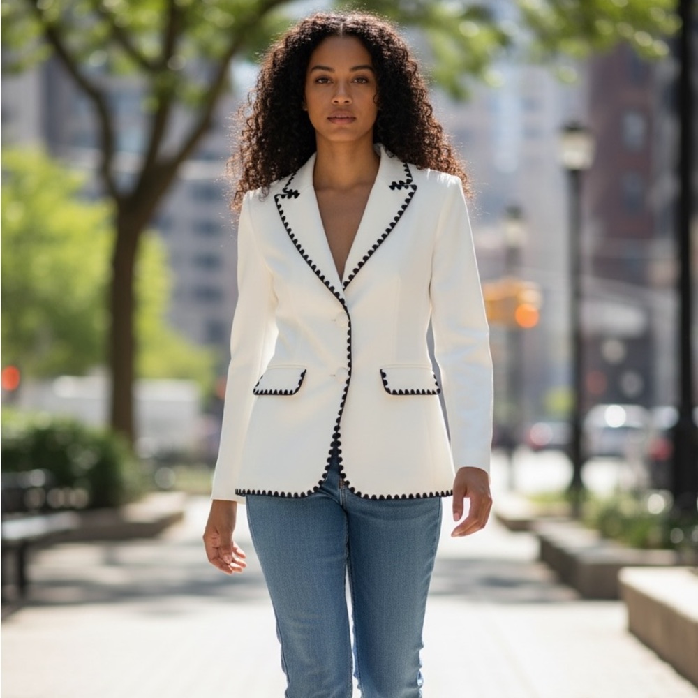 Alexia Admor White Blazer with Black Detailing